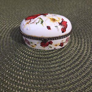 Vintage Imperial Porcelain Mini Hinged Trinket Box with Flowers